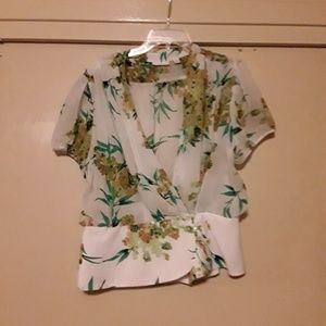 Semi-sheer wrap peplum blouse